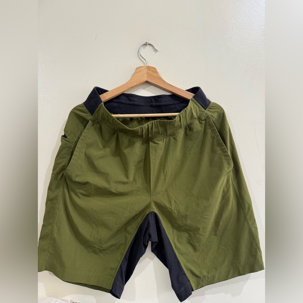 lululemon athletica Men's Olive Green and Black Athletic Shorts